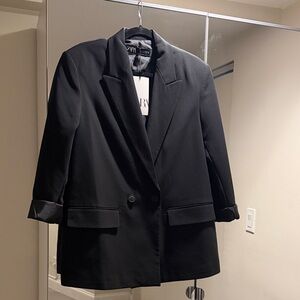 Zara Elegant Black Double-Breasted Blazer